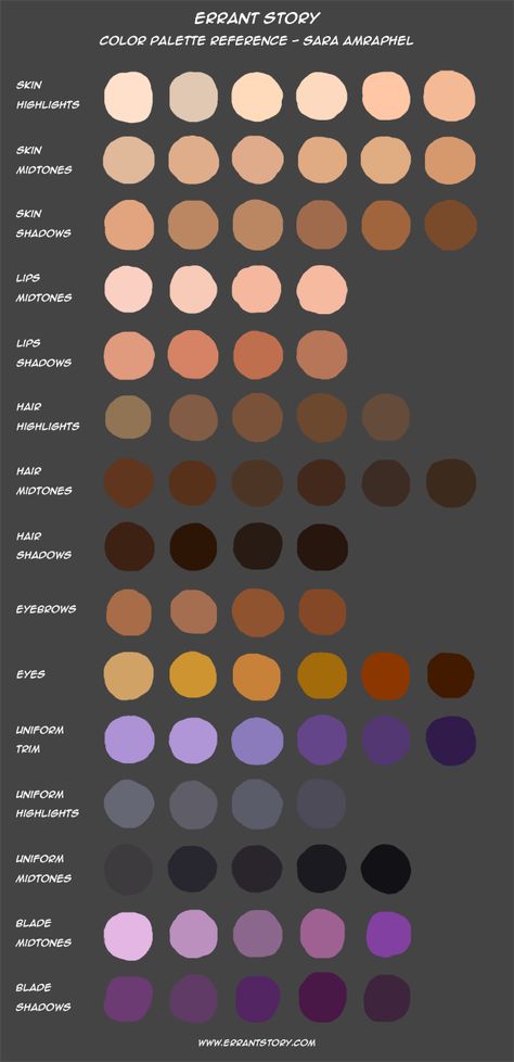 Color Palette Reference - Sara by ImpChan on DeviantArt Color Palette Reference, Skin Palette, Color Palette Challenge, Palette Art, Skin Color Palette, Digital Art Beginner, Colors For Skin Tone, Poses References, Color Palette Design