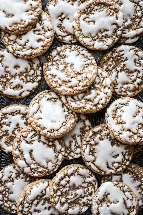 High Altitude Old Fashioned Iced Oatmeal Cookies - Curly Girl Kitchen Oatmeal Raisin Muffins, Coffee Icing, The Best Oatmeal, Gf Sweets, Raisin Muffins, Best Oatmeal Cookies, Iced Oatmeal Cookies, Baking List, High Altitude Baking