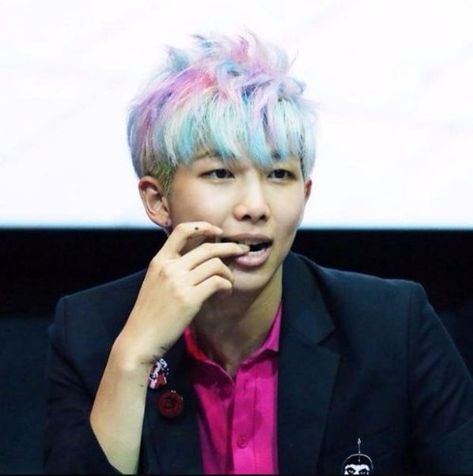 Precious RM when he had cotton candy hair :’) 🍥🍡💝 #namjoon #bts Bts Hair Colors, God Of Destruction, Cotton Candy Hair, Candy Hair, Multi Colored Hair, Bts Rap Monster, Jessica Jung, First Love Bts, Jay Park