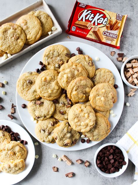 Chocolate Chip KitKat Cookies - Life & Sprinkles by Taryn Camp Kitkat Cookies, Kit Kat Cookies, Perfect Cookies, White Chocolate Chip, Perfect Cookie, Milk Chocolate Chips, Cookie Scoop, White Chocolate Chips, Cookie Desserts