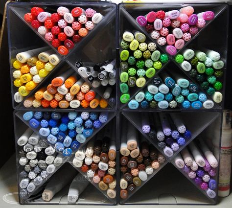 It's time for the  MFT  Creative Chat. The  My Favorite Things Design Team   Creative Chat  is a monthly feature, where we are challenged t... Marker Storage Ideas, Diy Marker Storage, Marker Organization, Copic Marker Storage, Copic Storage, Art Storage Ideas, Marker Organizer, Art Supply Storage, Diy Marker