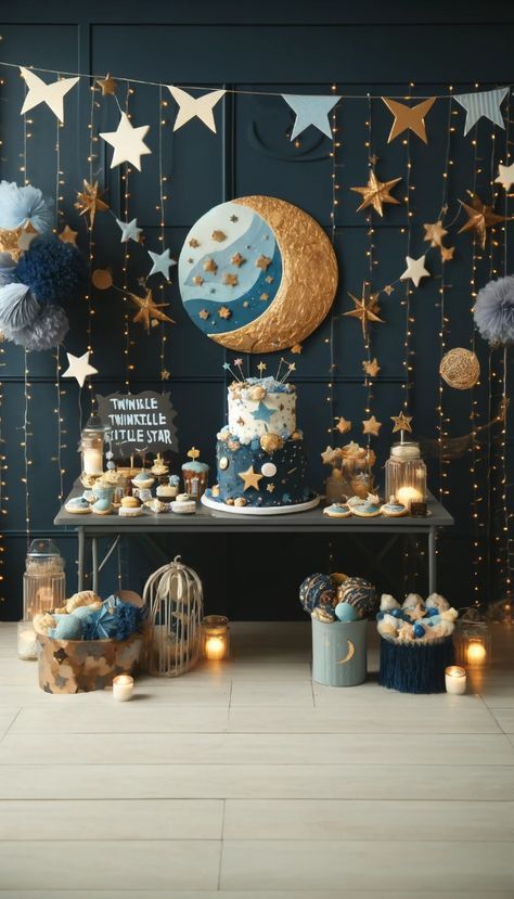 Acotar Baby Shower Ideas, Celestial Gender Reveal, Over The Moon Baby Shower Decorations, Celestial Baby Shower Ideas, Star Theme Baby Shower Ideas, Moon And Star Baby Shower Theme, Astrology Baby Shower Theme, Magical Baby Shower Theme, Sun And Moon Baby Shower Theme