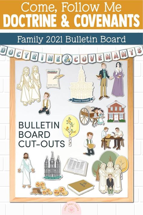 Pioneer Bulletin Board Ideas, Doctrine And Covenants Bulletin Board, Family Bulletin Board, Bulletin Board Printables, Scripture Reading Chart, Spanish Bulletin Boards, Family Bulletin Boards, Primary Presidency, Lds Primary Lesson Helps