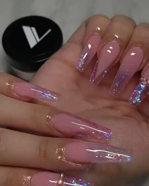 Clear and pink nails in 2020 | Bling acrylic nails, Red ... #nailart #nailideas Acrylic Nails Coffin Ombre, Bubble Braid, Clear Acrylic Nails, Purple Acrylic Nails, Milky Nails, Red Acrylic Nails, Drip Nails, Ombre Acrylic Nails, Acrylic Design