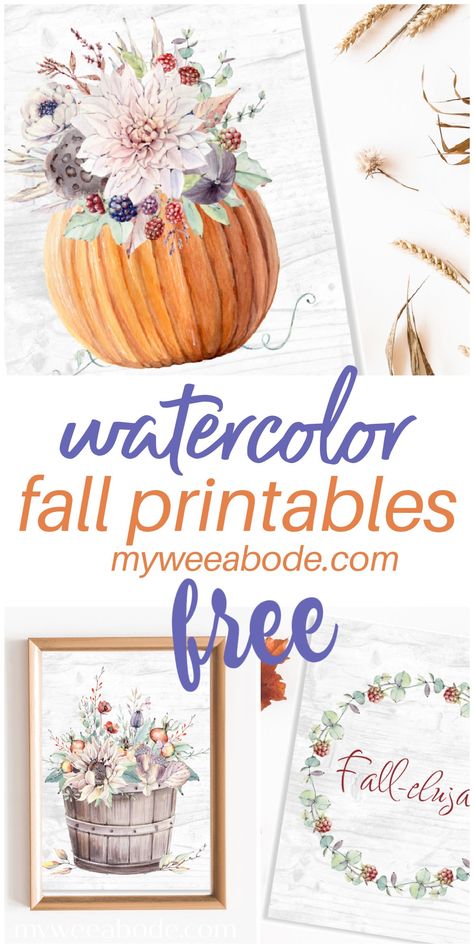 It's easy to bring autumn to your home. These fall watercolor printables add a touch of lovely to any home. Pop these into a thrifted frame and you have a free bridal shower gift, wedding gift, or even a gift for yourself to add to a wall or dresser. #myweeabode #freeprintables #fallprintable Free Printable Artwork, Seasonal Printables, Free Fall Printables, Pumpkin Printable, Free Printable Art, Fall Coloring Pages, Fall Printables, Watercolor Printable, Fall Watercolor