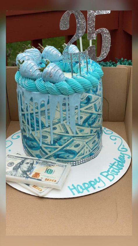 Birthday Cakes Sweet 16, Cake 25th Birthday, Cakes Sweet 16, Alcohol Birthday Cake, Money Birthday Cake, Queens Birthday Cake, Blue Money, Birthday Cake Pinterest, 25th Birthday Cakes