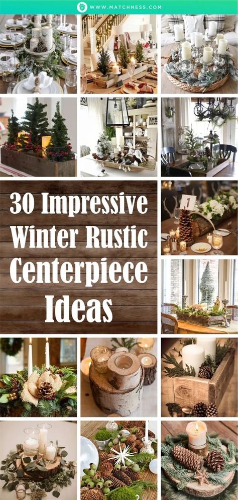 30 Impressive Winter Rustic Centerpiece Ideas - Matchness.com Greenery Dining Room Decor, Faux Fur Table Runner Christmas, Winter Sideboard Decor, Winter Decor Ideas For The Home Rustic, Dining Room Table Centerpiece Ideas Winter, Winter Dining Table Centerpiece, Rustic Dining Table Centerpiece Ideas, Winter Table Centerpieces For Home, Winter Centerpieces For Home