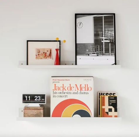 6 Ways to Style a Picture Ledge Shelf in Your Home – Josie Michelle Davis Picture Ledge Shelves, Ikea Picture Ledge, Ledge Shelves, Framed Art Display, Picture Ledges, Picture Ledge Shelf, Angle Pictures, Photo Ledge, Hallway To Bedrooms