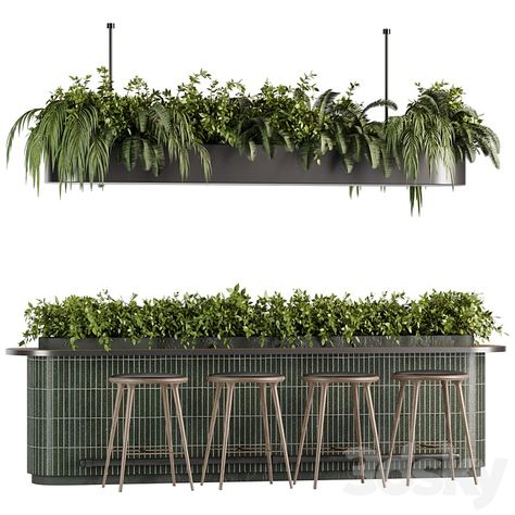 Reception Desk With Hanging Plants - Set05 - Restaurant - 3D model Hanging Plants In Office, Hanging Plants Office, Restaurant Planters, Scandi Office, Minimal Cafe, Hanging Indoor Plants, Restaurant Facade, Desk Plants, Garden Reception