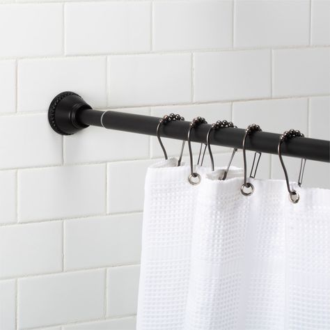 "Buy the Bath Bliss Matte Black Decorative Tension Shower Rod at Michaels. com. This high-quality tension pole installs easily in most standard showers, tubs or closets and features a rust-resistant finish. Upgrade your bathroom décor with this elegant Bath Bliss Tension Shower Rod. This high-quality tension pole installs easily in most standard showers, tubs, and closets. It also provides a rust-resistant finish that makes it built to last! Details: Matte black High-quality tension pole Adjusta Curtain Rod Bathroom, Tech Inspiration, Elegant Bath, Black Shower Curtains, Shower Curtain Rod, Shower Rod, Shower Curtain Rods, Black Shower, Shower Liner