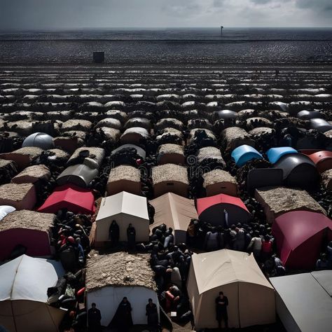 A large group of tents and refugees in a dystopian tent city.. stock image Tent City, Monster Mouth, Paradise Lost, Character Inspiration, Digital Illustration, City Photo, Tent, Paradise, Vector Illustration