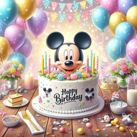 Mickey Mouse Birthday Wishes, Happy Birthday Disney Wishes, Mickey Happy Birthday, Happy Birthday Mickey Mouse, Happy Birthday Flower Cake, Happy Birthday Disney, Happy Birthday Wishes Pics, Happy Birthday Flowers Wishes, Birthday Wishes For Kids