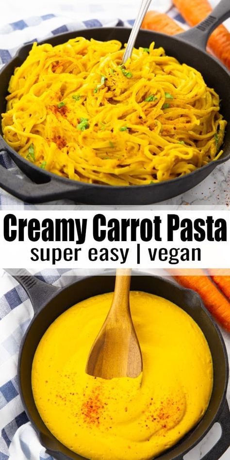 Carrot Pasta Noodles, Best Vegan Pasta Recipes, Creamy Carrot Pasta, Carrot Lunch Recipes, Vegan Recipes With Carrots, Carrot Pasta Recipe, Carrot Vegan Recipes, Carrot Recipes Vegan, Vegan Carrot Recipes