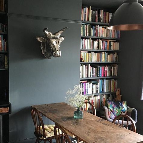 Down Pipe paint by Farrow & Ball * Wonderwall * The Inner Interiorista Dark Wood Furniture Living Room, Grey Painted Furniture, Dark Dining Room, Wood Furniture Living Room, Dark Wood Furniture, Dark Living Rooms, Studio Green, Farrow And Ball, Brown Furniture