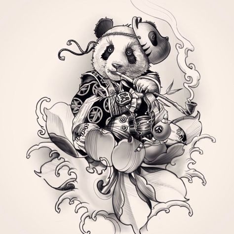 Cute Panda Tattoo, Wormhole Tattoo, Professional Tattoo Kits, Tier Tattoo, Panda Tattoo, Theme Tattoo, Tattoo Machines, Asian Tattoos, Samurai Tattoo