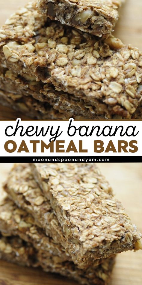 A simple back to school recipe that's gluten-free, dairy-free, flour-free, egg-free, soy-free, vegan, and no-sugar added! While these oat bars are a healthy snack to make, they taste like banana bread. Kids will love these Chewy Banana Oatmeal Bars! Banana Oat Granola Bars, Banana Oat Recipes Healthy, What To Make With Oats, Banana Oatmeal Bars Healthy, Banana Bars Healthy, What To Make With Bananas, Oatmeal Banana Bars, Low Sugar Granola Bars, Chewy Oatmeal Bars