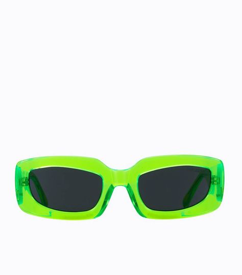 Slime Green Is the Only Color That Truly Matters Right Now | Who What Wear UK Neon Accessories, Monday Morning Quotes, Glasses Aesthetic, Green Items, Lime Punch, Green Glasses, Green Frame, Green Jumpsuit, Colorful Bags