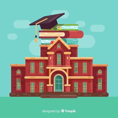 Flat university building background Free... | Premium Vector #Freepik #vector #background University Illustration Building, University Background, University Drawing, University Illustration, University Building, Best Boarding Schools, Building Background, School Building Design, Academy Logo