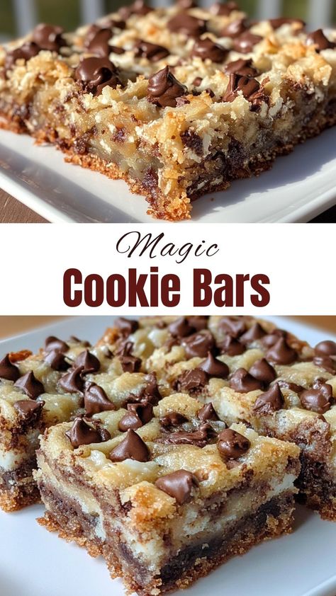 Satisfy your sweet tooth with these delicious Magic Cookie Bars! This easy recipe combines layers of graham crackers, chocolate, and coconut for a treat everyone loves. Perfect for parties, family gatherings, or a cozy night in. Make this crowd-pleaser today! Millionaire Cookie Bars, Magic Cookie Bars Eagle Brand, Dessert Bars For A Crowd, Quick Desserts For A Crowd, Bar Cookies Recipes, Dream Bars Recipe, Magic Bars Recipe, Magic Cookie Bar Recipe, Coconut Chocolate Bars