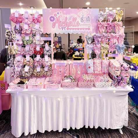 My First Booth 🎀 - Thanks To My Sis @sweetprincesskawaii_shop _shop For Helping Me With My Goals 💕 One Table Market Display, Vendor Setup, Stationery Shops, Booths Ideas, Bazar Ideas, Vendor Booth Display, Craft Fair Booth Display, Market Table, Craft Fairs Booth