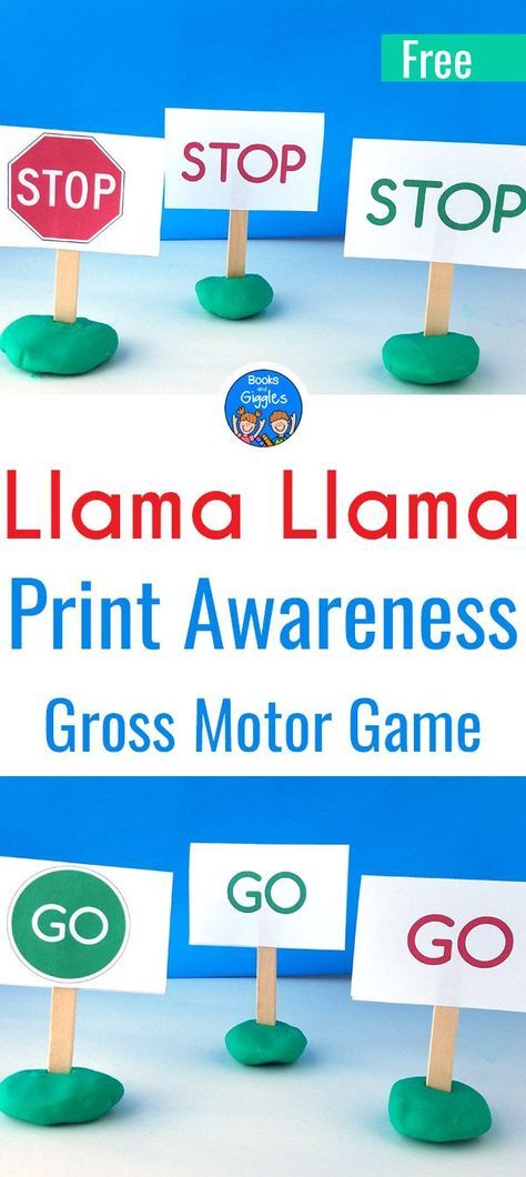 Engaging Llama Llama activity for preschoolers and early kindergartners. #grossmotor #earlyliteracy #preschool via @booksandgiggles October Preschool, Book Games, Prek Literacy, Print Awareness, Early Childhood Literacy, Activity For Preschoolers, Environmental Print, Early Literacy Activities, Llama Llama