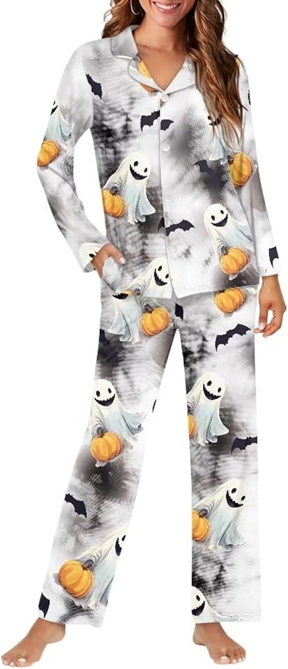 2Pcs Women Long Sleeves Pajamas Set V Neck Button Up Top and Pants Loose Party Festival Pjs Plus Size Sleepwear - thanksgiving outfit women Pjs Plus Size, Thanksgiving Outfit Women, Plus Size Sleepwear, Pants Loose, Outfit Women, Party Festival, Button Up Top, Thanksgiving Outfit, Pajamas Set