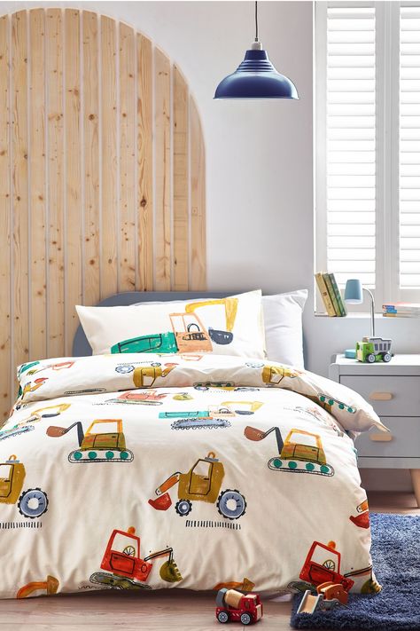 Digger Bedroom Ideas, Unisex Kids Bedroom, Boy Bedroom Design For Kids, Boys Toddler Room, Toddler Bedroom Boy, Childrens Bedroom Ideas, Boys Room Decor Ideas, Digger Bedroom, Simple Boys Room