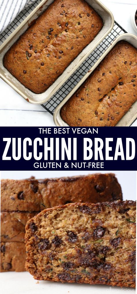 Vegan Zucchini Bread, Gluten Free Zucchini Bread, Chocolate Chip Zucchini Bread, Nut Free Recipes, Vegan Zucchini, Gluten Free Egg Free, Zucchini Bread Recipes, Vegan Bread, Allergy Friendly Recipes