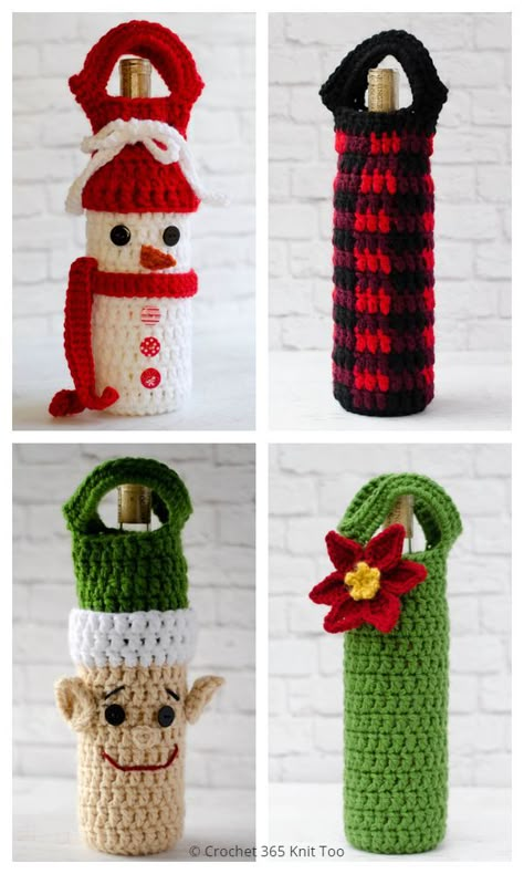 Christmas Wine Bottle Cozy Free Crochet Patterns Christmas Crochet Crafts To Sell, Best Selling Crochet Items For Christmas, Crochet Bottle Cozy, Christmas Gift Crochet Patterns Free, Crochet Christmas Craft Fair Ideas, Christmas Crochet To Sell, Crochet Wine Bottle Cozy Free Pattern, Bottle Cozy, Crochet Bottle Cover Free Pattern