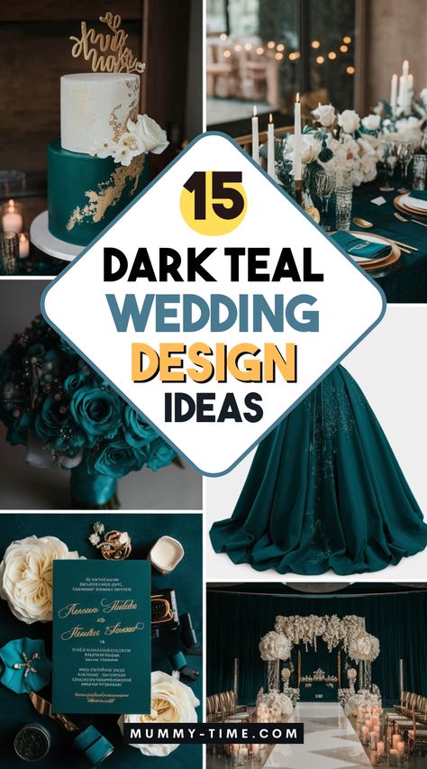 Unveil the beauty of dark teal in your wedding planning! Discover unique ideas for decor, color schemes, and themes that resonate with your style. 🌟💚 Click through for inspiration, and save this pin for your wedding vision! Coral And Teal Wedding Colors, Dark Teal Boho Wedding, Dark Teal And Burgundy Wedding Decor, Teal And Champagne Wedding, Dark Teal Wedding Colors, Burgundy And Teal Wedding, Dark Wedding Theme Color Schemes, Teal Wedding Colors Schemes, Dark Blue Wedding Theme