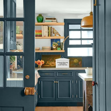 Newburg Green, Kitchen Cabinet Paint Ideas, Cabinet Paint Ideas, Teal Kitchen Cabinets, Coloured Kitchens, Timeless Kitchen Cabinets, Galley Kitchen Renovation, Paint Colors 2024, Teal Cabinets