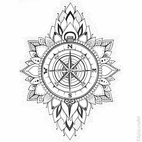 Compass Hand Tattoo, Compass Drawing Design, Sextant Tattoo, Mandala Compass Tattoo, Mandala Arm Tattoo, Mandala Tattoo Back, Mandala Compass, Dotwork Tattoo Mandala, Compass Rose Tattoo