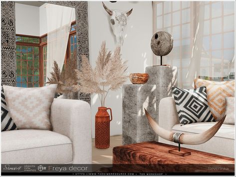 The Sims Resource - Freya decor Home Letters Decor, Animal Skin Rug, Pampas Grass Vase, Skin Rugs, Mirrored Wardrobe, Decor Buy, Painting Concrete, Cc Sims, Concrete Decor