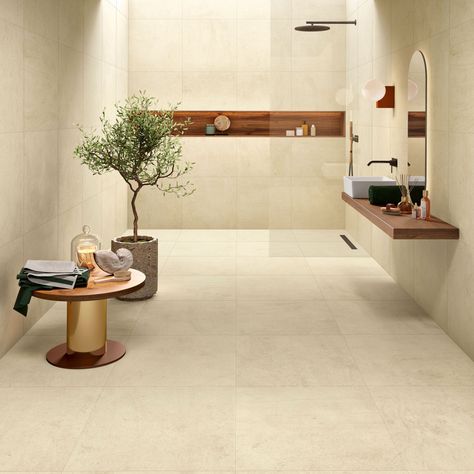 Hybrid | Products | Margres - Ceramic Tiles Modern Beige Bathroom, Chic Bathroom Decor, Window In Shower, White Bathroom Designs, Brick Decor, Bathroom Inspiration Modern, Apartment Makeover, Public Bathrooms, Beige Bathroom