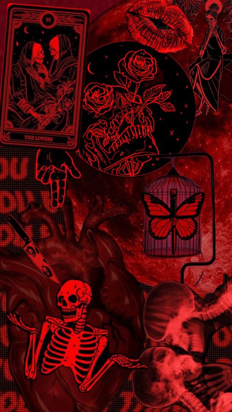 #red #college #black #vibes #skeleton Red Skeleton Wallpaper, Halloween Red Aesthetic, Halloween Red Wallpaper, Red Halloween Wallpaper, Stream Aesthetic, Red And Gold Wallpaper, Taurus Things, Skeletons Wallpaper Aesthetic, Red Characters