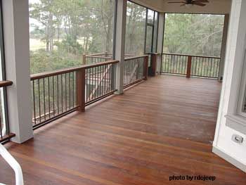 Brazilian walnut porch flooring & pretty railing Ipe Decking, Wood Porch, Laying Decking, Ipe Wood, Porch Railing, Porch Flooring, House Deck, Diy Deck, Decks And Porches