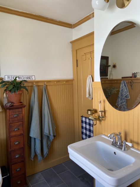 Beadboard Bathroom, Wainscoting Bathroom, Eclectic Bathroom, Cottage Bathroom, Yellow Bathrooms, Upstairs Bathrooms, Downstairs Bathroom, Green Bathroom, Bathroom Redo