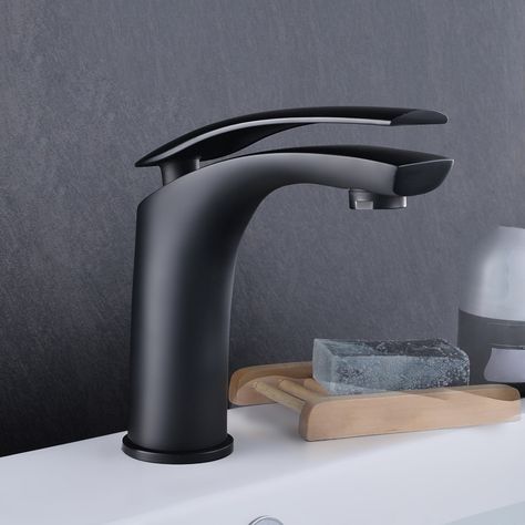 Adolf Matte Black Ultra-Contemporary Style Single Handle One-Hole Bathroom Sink Faucet Solid Brass Kitchen Faucet Design, Luxury Bathroom Sinks, Modern Kitchen Faucet, Waterfall Bathroom, Matte Black Bathroom, Bathroom Sink Taps, Roman Tub Faucets, Faucet Design, Vessel Sink Faucet