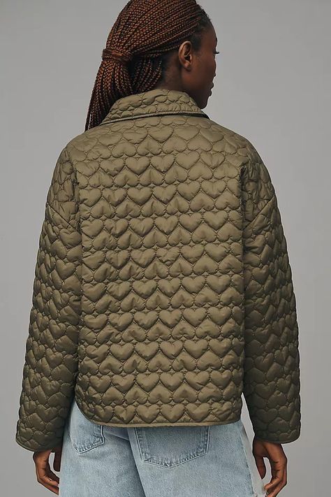 Maeve Heart-Quilted Liner Jacket | Anthropologie Quilted Liner Jacket, Heart Quilt Pattern, Liner Jacket, Minimal Wardrobe, Green Quilt, Warrior Queen, Quilted Puffer Jacket, Quilt Jacket, Heart Quilt