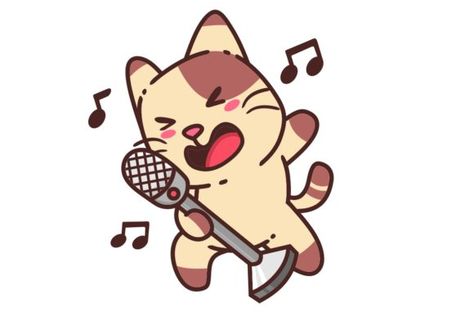 Cute Adorable Happy Brown Cat Sing Karaoke Flat Design Sticker Isolated [DIGITAL FILES] Easy to edit with vector file Easy... Cute Singing Cartoon, Singing Character Design, Singing Cat Drawing, Cat Singing Drawing, Chibi Singing, Karaoke Drawing, Karaoke Illustration, Singing Illustration, Singer Drawing