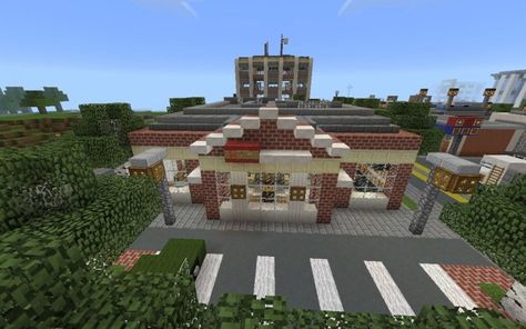 Grocery Store Minecraft, Minecraft Grocery Store, Korean Grocery, Minecraft Funny, Minecraft City, Minecraft Buildings, Minecraft Designs, Minecraft Houses, Grocery Store