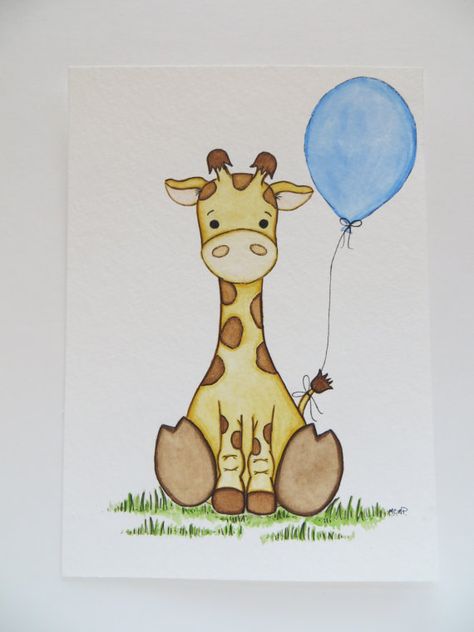 Wallpapers Painting Giraffe, Balloon Watercolor, Baby Room Paintings, Nursery Painting, Giraffe Drawing, Painting Nursery, Giraffe Painting, Birthday Card Drawing, Giraffe Art