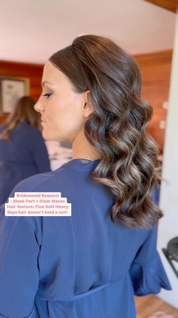 Wedding Hairstyles Medium Length Black Hair, Soft Waves Fine Hair, Middle Part Waves Tucked Behind Ears, Wedding Hairstyles Brunette Medium, Wedding Hair Fine Hair Down, Medium Length Waves Wedding, Medium Hair Hollywood Waves, Shoulder Length Hollywood Waves, Soft Waves Bridesmaid Hair