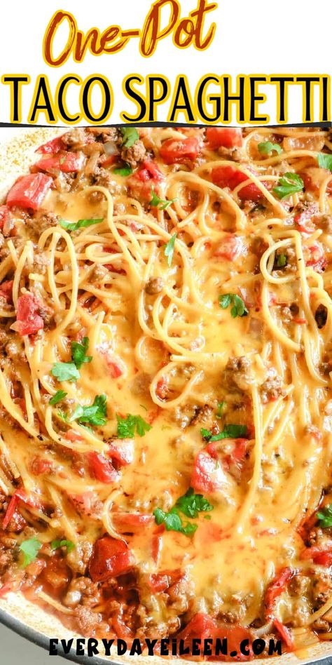 Taco Spagetti Recipe With Cream Of Chicken Soup, One Pot Taco Spaghetti Ground Beef, One Pot Taco Spaghetti Easy, Taco Spagetti Recipe Easy, Everyday Eileen Recipes, One Pan Taco Spaghetti, Crock Pot Taco Spaghetti, Stove Top Spaghetti, Taco Spaghetti Ground Beef