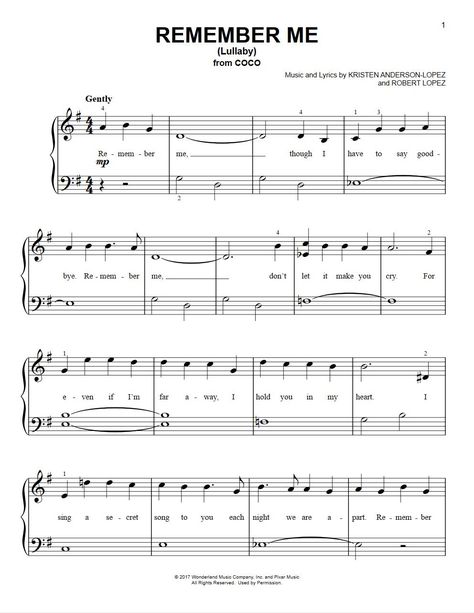 REMEMBER ME - Music and Lyrics by KRISTEN ANDERSON-LOPEZ and ROBERT LOPEZ Remember Me Piano Sheet Music, All Piano Notes, Mellophone Sheet Music, Clarinet Sheet Music Easy Disney, Free Sheet Music For Piano Printables, Easy Disney Piano Sheet Music, Disney Piano Sheet Music, Music Sheets Printable, Remember Me Coco