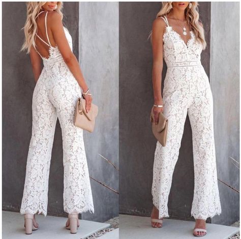 Reception Jumpsuit, Womens Summer Jumpsuits, Jumpsuit White, Shower Outfits, Style Jumpsuit, Bridal Jumpsuit, Type Style, Wedding Jumpsuit, Lace Jumpsuit