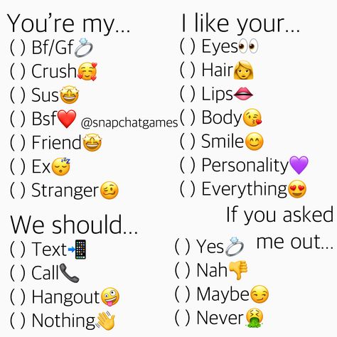 What Am I To You Emoji, Snapchat Games, Emoji Names, Sms English, Emojis Meanings, Text Conversation Starters, 1 Line Quotes, Instagram Story Questions, Emoji Combinations