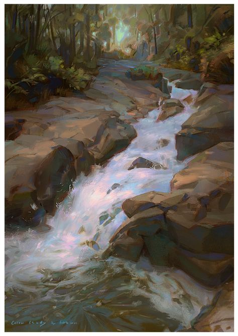 Environment Painting, Waterfall Paintings, Travel Sketchbook, Human Drawing, Ethereal Art, Traditional Paintings, Colorful Landscape, Environment Concept Art, Environmental Art