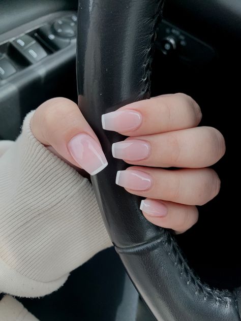 French Tip Outline Acrylic Nails Coffin, Short Acrylic Nails Coffin Simple French Tip, Nail Shape Tapered Square, Micro French Tip Nails Coffin, Frosted Clear Nails, French Tip With Clear Base, Narrow Square French Tip Nails, Medium Short Tapered Square Nails, April Nails Ideas Square