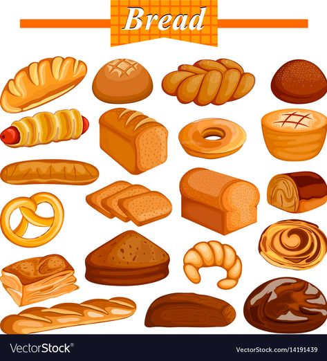 Bakery Food, Food Vector, Bread Food, Incredible Edibles, Vector Food, Cute Food Art, Food Wallpaper, Bakery Bread, Kawaii Food